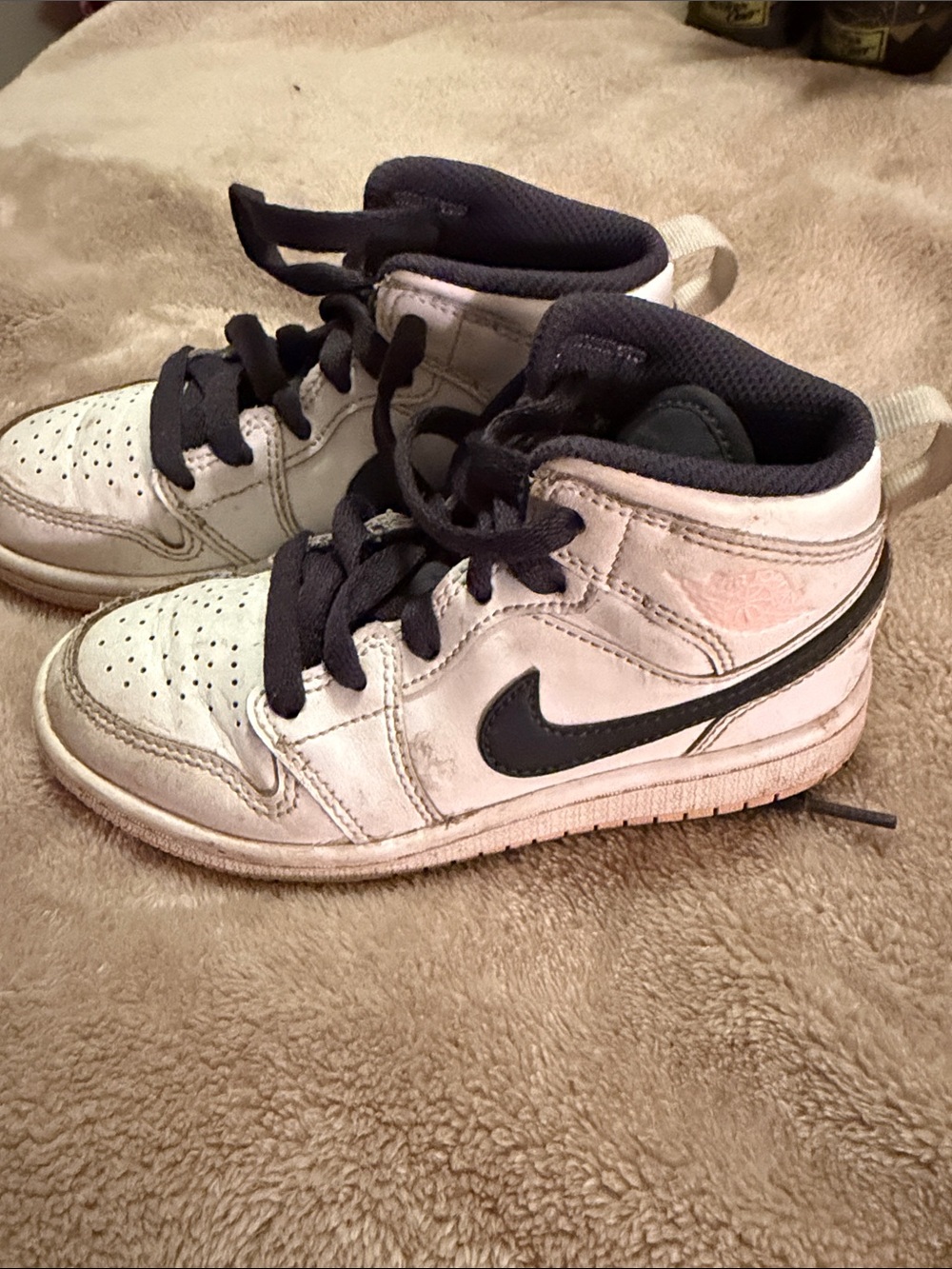 Nike Kids White and Black Mid-Top Sneakers Jordan’s
